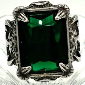 Large Emerald Medieval Look Crystal Ring